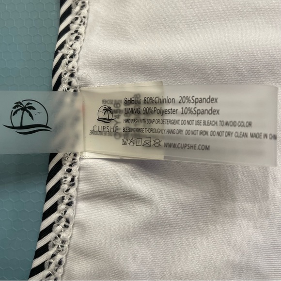 Cupshe High Waisted Shirred Bikini Bottom Black/White - Large L - Picture 4 of 4